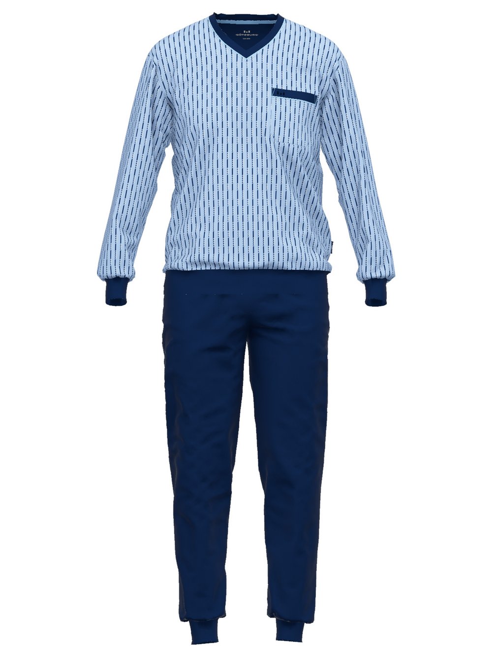 GÖTZBURG Pyjama Herren Jersey blau gemustert, 60-62