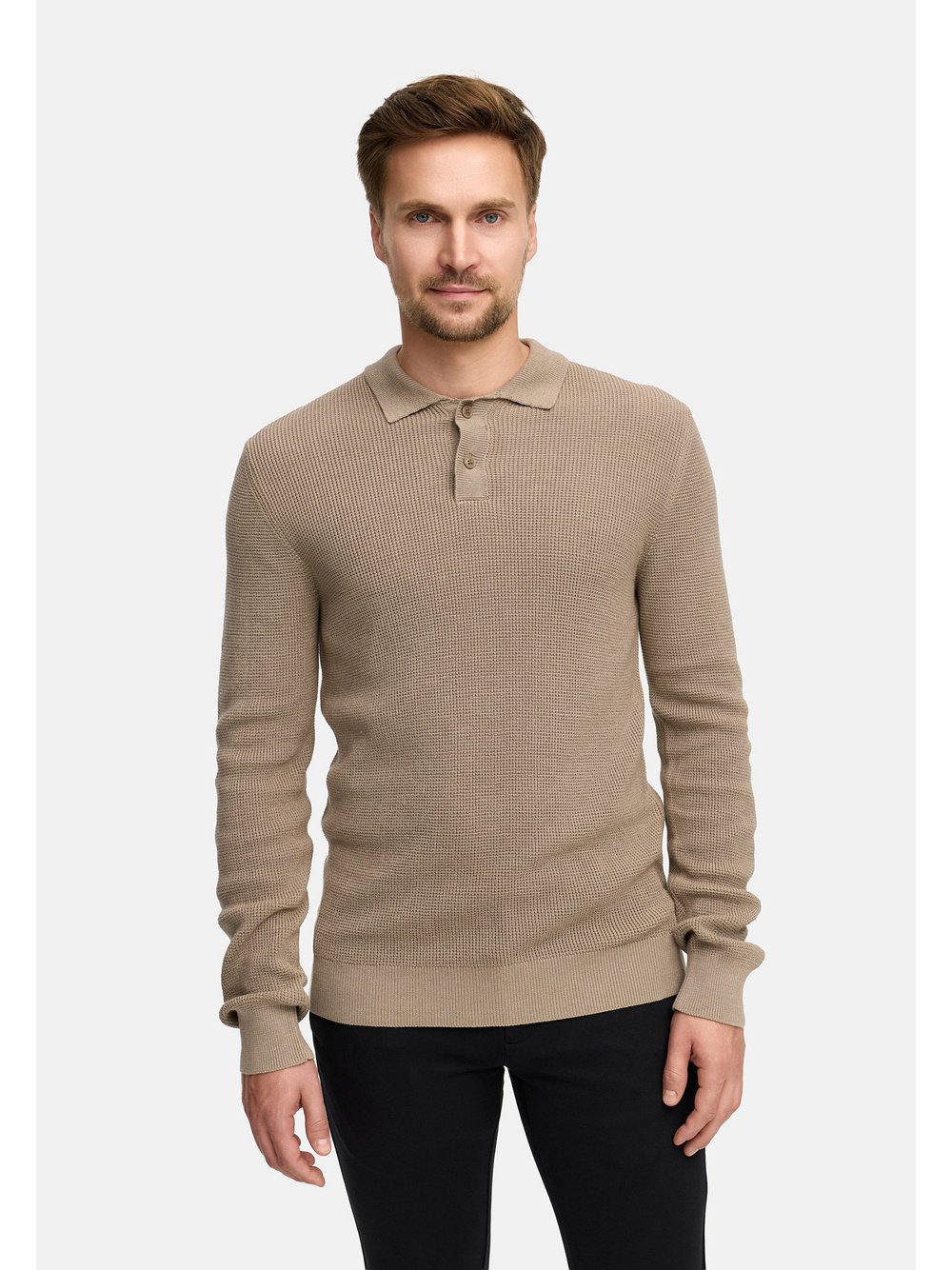 Jeff Strick-Polo Herren Viskose beige, S