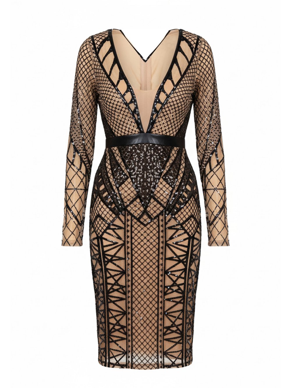 Thumbnail - Goddiva Midikleid Damen schwarz gemustert, 44