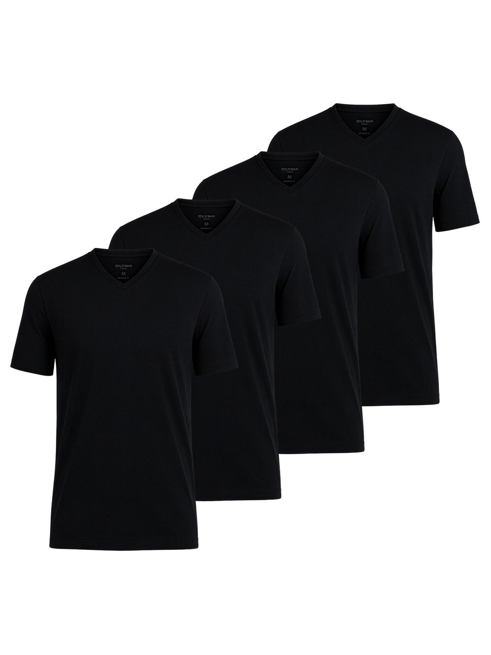 OLYMP Casual modern fit T-Shirt im 4er-Pack Herren Baumwolle schwarz, XXL