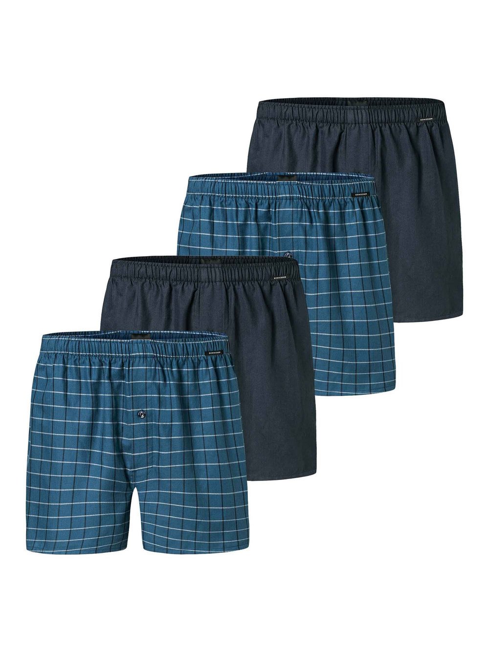 Schiesser Web-Boxershorts 4er Pack Herren Baumwolle blau kariert, S
