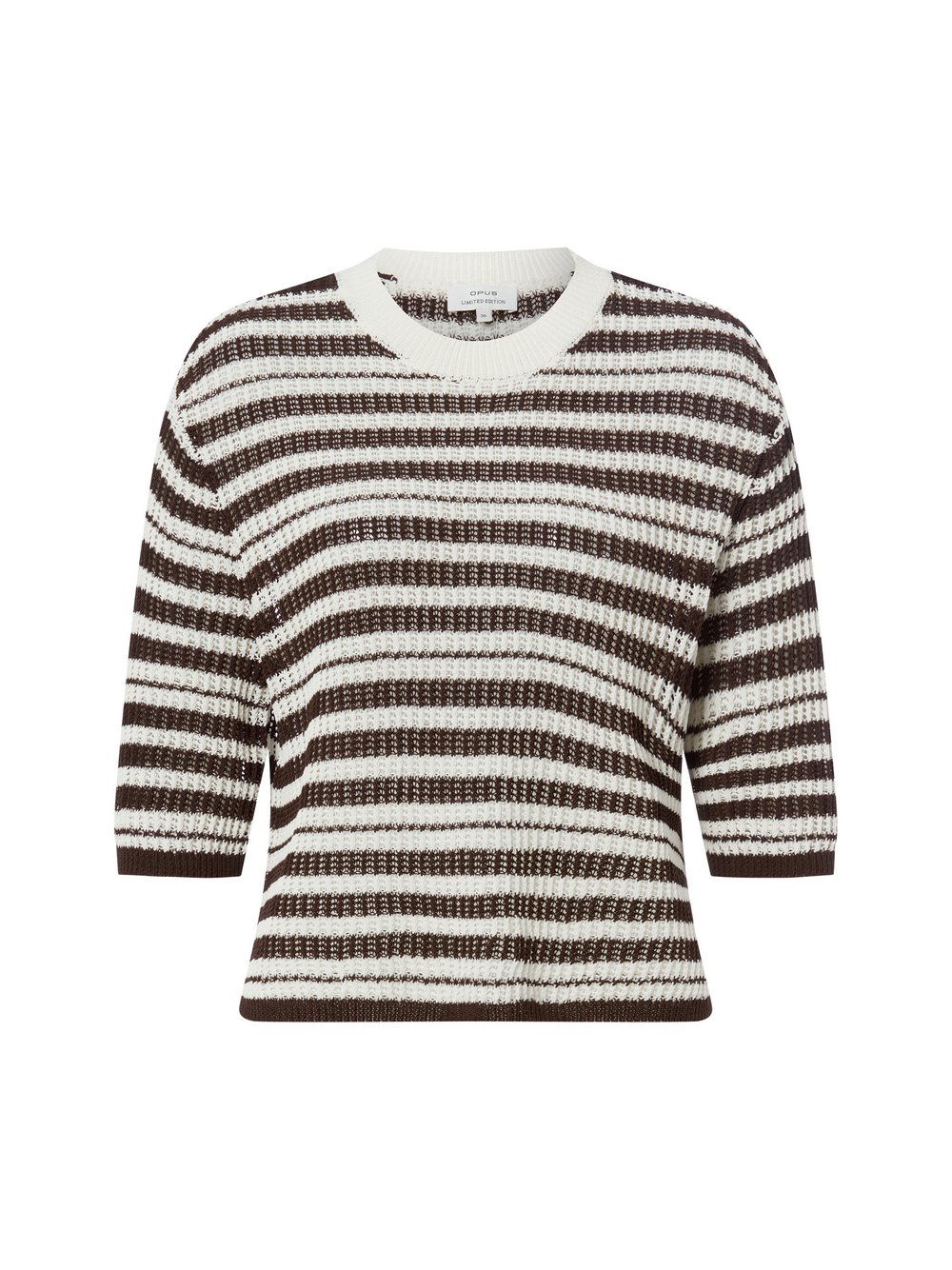 Thumbnail - Opus Kurzarm-Strickpullover Damen Baumwolle weiß gestreift, 38