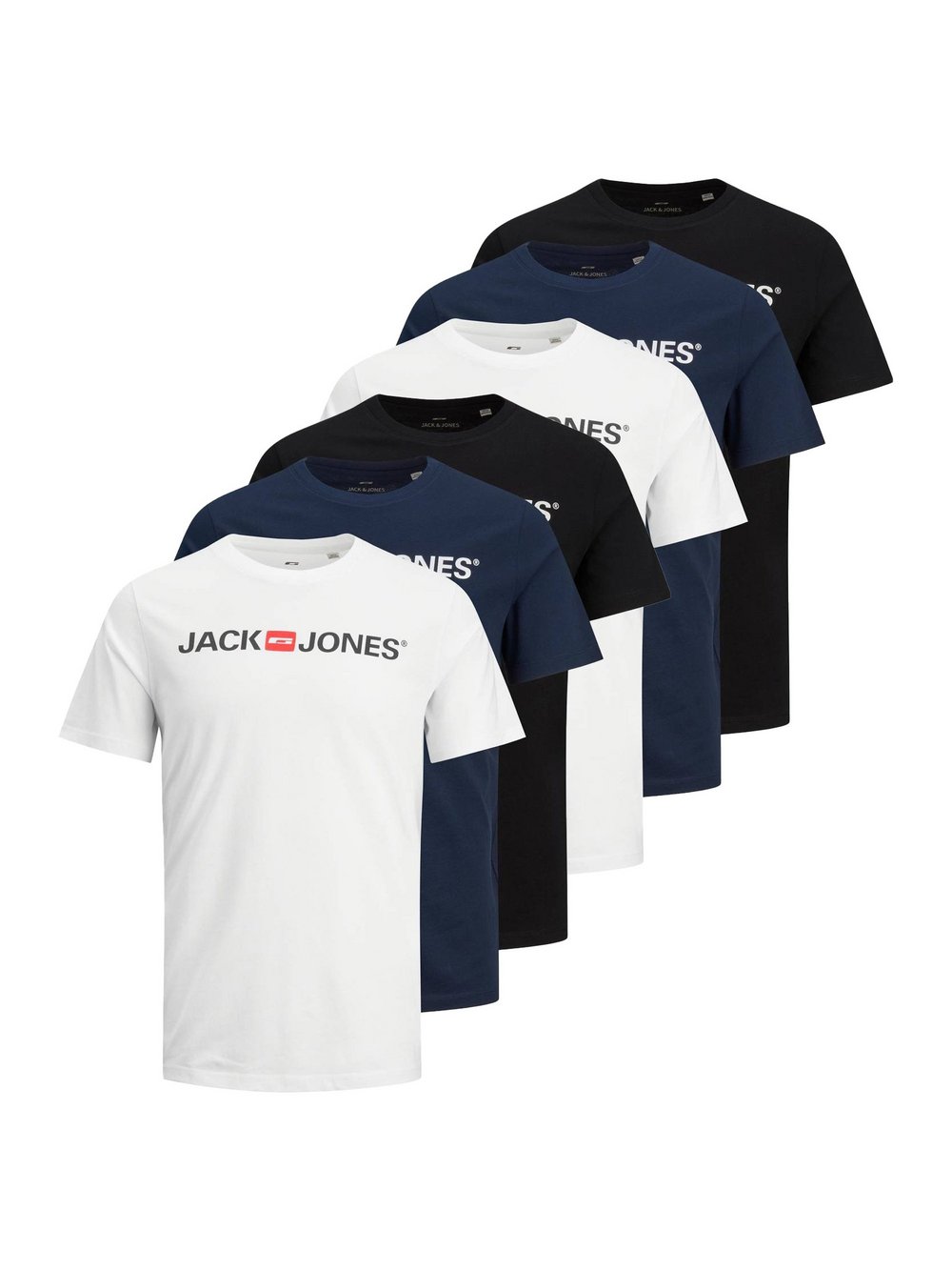 Jack & Jones T-Shirt 6er Pack Herren Baumwolle weiß, XXL