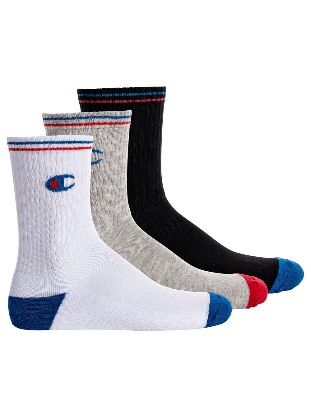 Champion Socken 3er Pack Damen Baumwolle mehrfarbig gestreift, 35-38