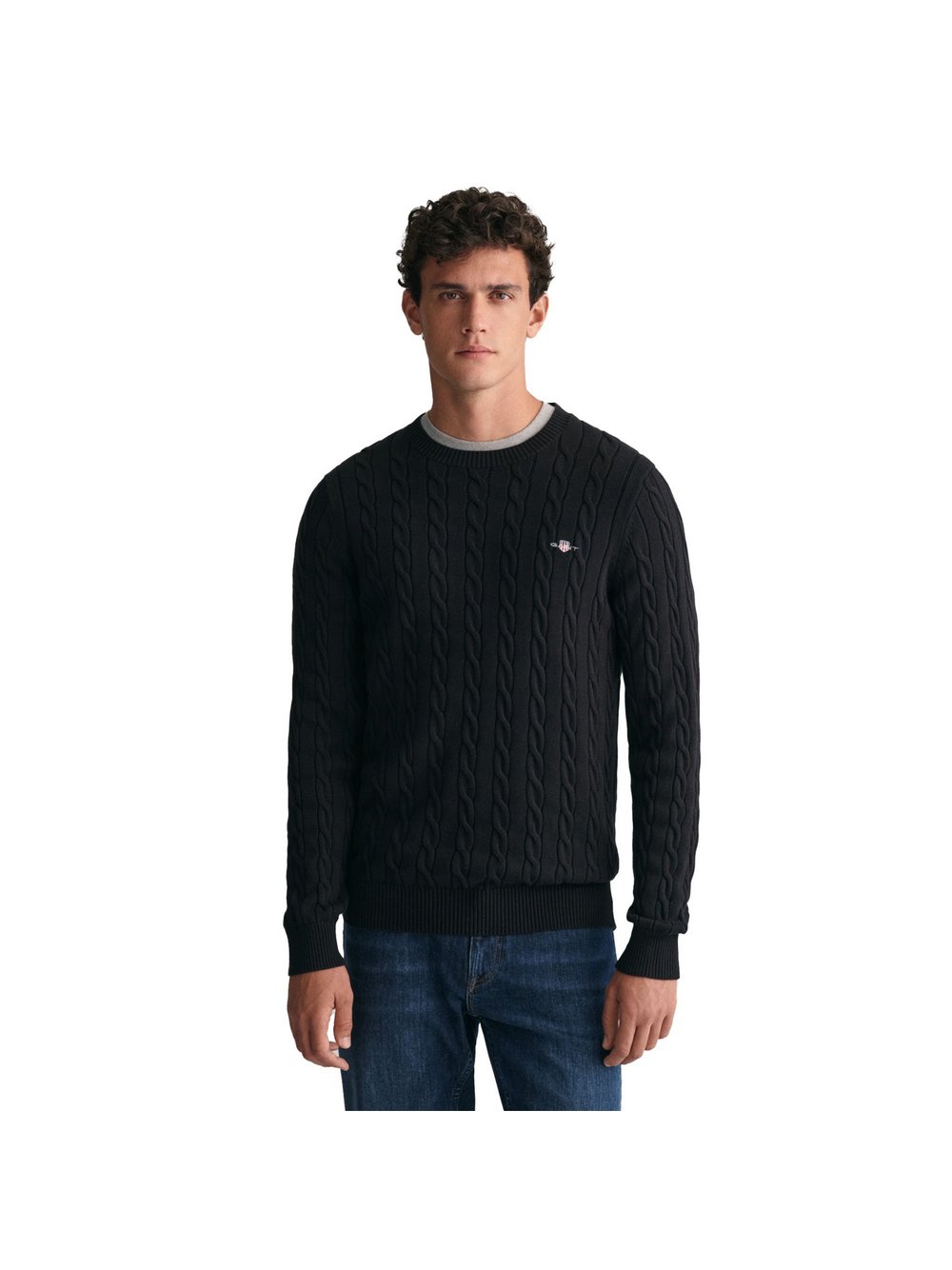 Gant Herren Schwarz Sweater "Strickpullover Cotton Cable C-Neck", Gr. L, Obermaterial: 100% Baumwolle Co., Sweatshirts Sweater - Bild 4
