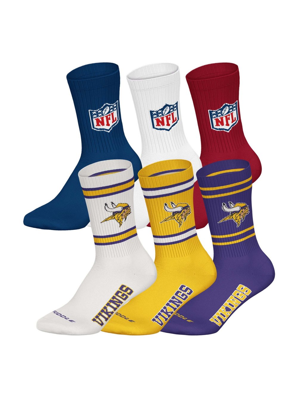 NFL Socken 6er Pack Damen Baumwolle mehrfarbig gemustert, 39-42