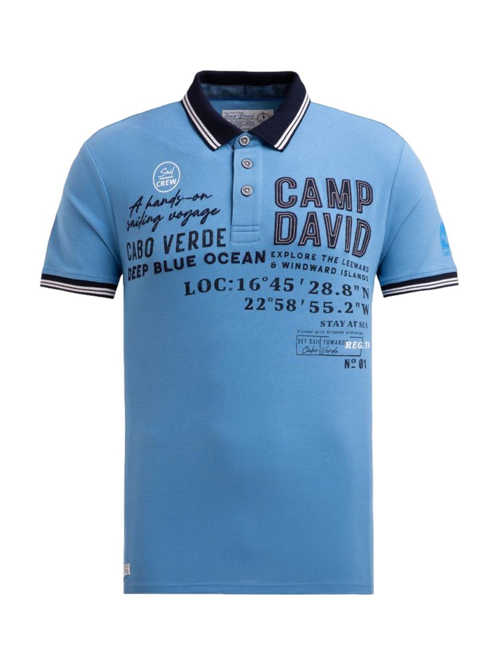 Thumbnail - Camp David Poloshirt Herren Baumwolle blau bedruckt, XL