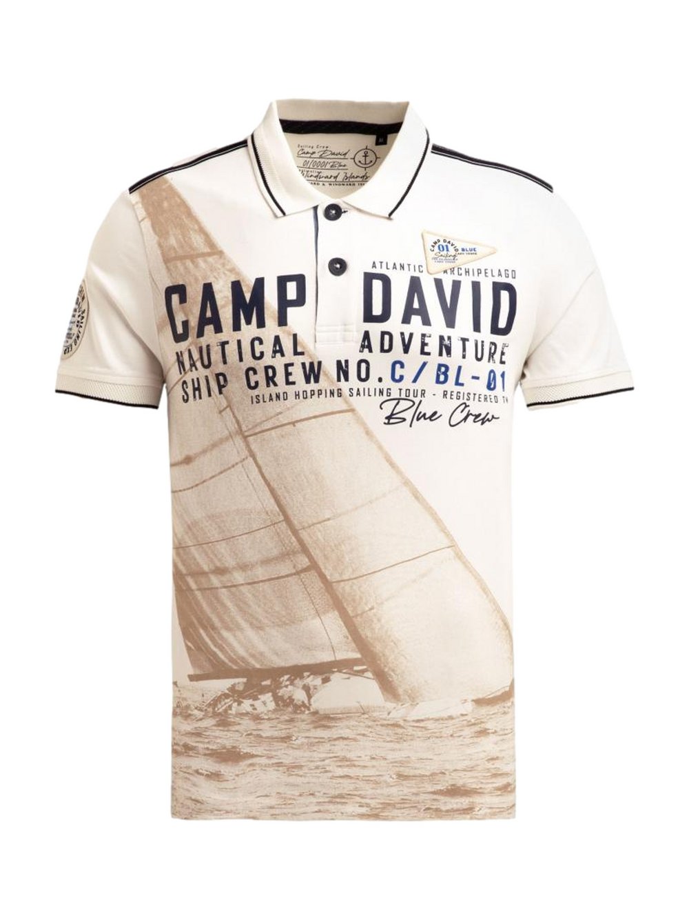 Thumbnail - Camp David Poloshirt Herren Baumwolle beige bedruckt, XL