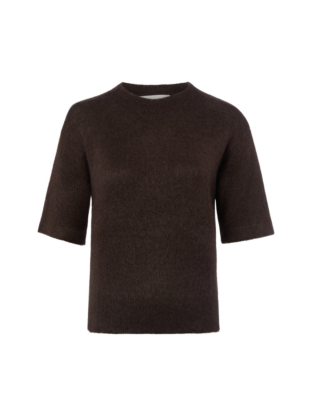 VAN GRAAF Opus Damen Schoko Kurzarm-Strickpullover Mit Mohair-Anteil Braun, Größe 36