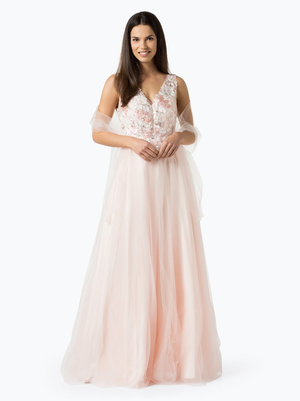 Luxuar Fashion - Damska sukienka wieczorowa z etolą, pomarańczowy