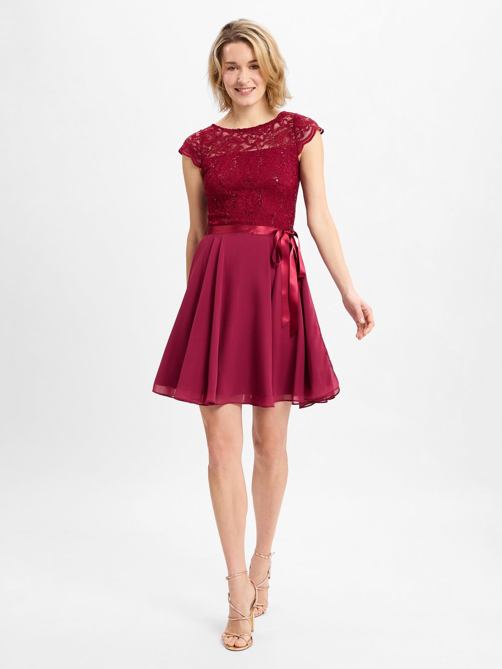 Swing Abendkleid Damen Spitze rosa, 46