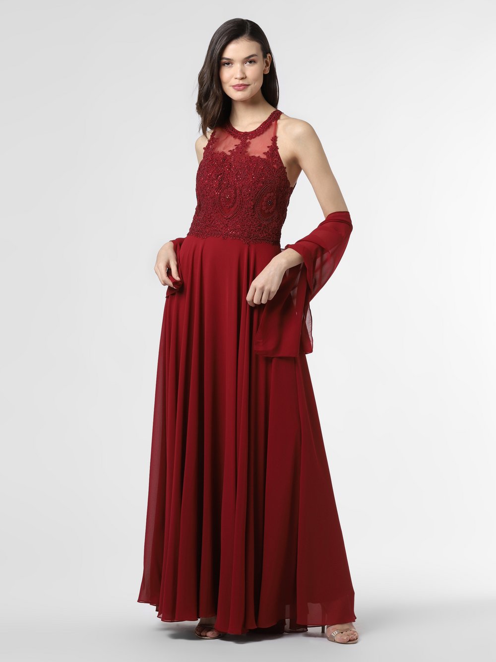 Mascara - Damska sukienka wieczorowa z etolą, czerwony