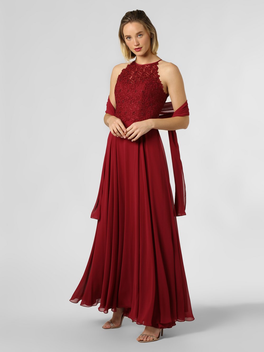Luxuar Fashion - Damska sukienka wieczorowa z etolą, lila