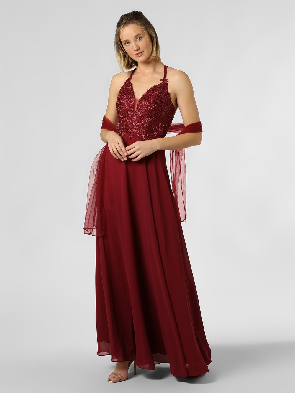 Luxuar Fashion - Damska sukienka wieczorowa z etolą, czerwony