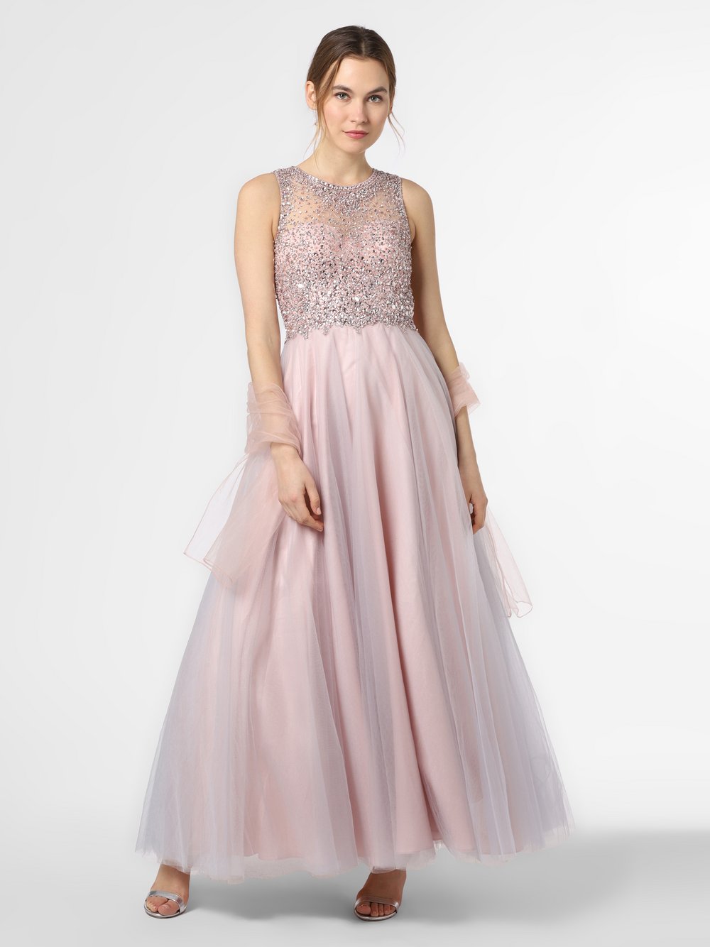 Unique - Damska sukienka wieczorowa z etolą, różowy