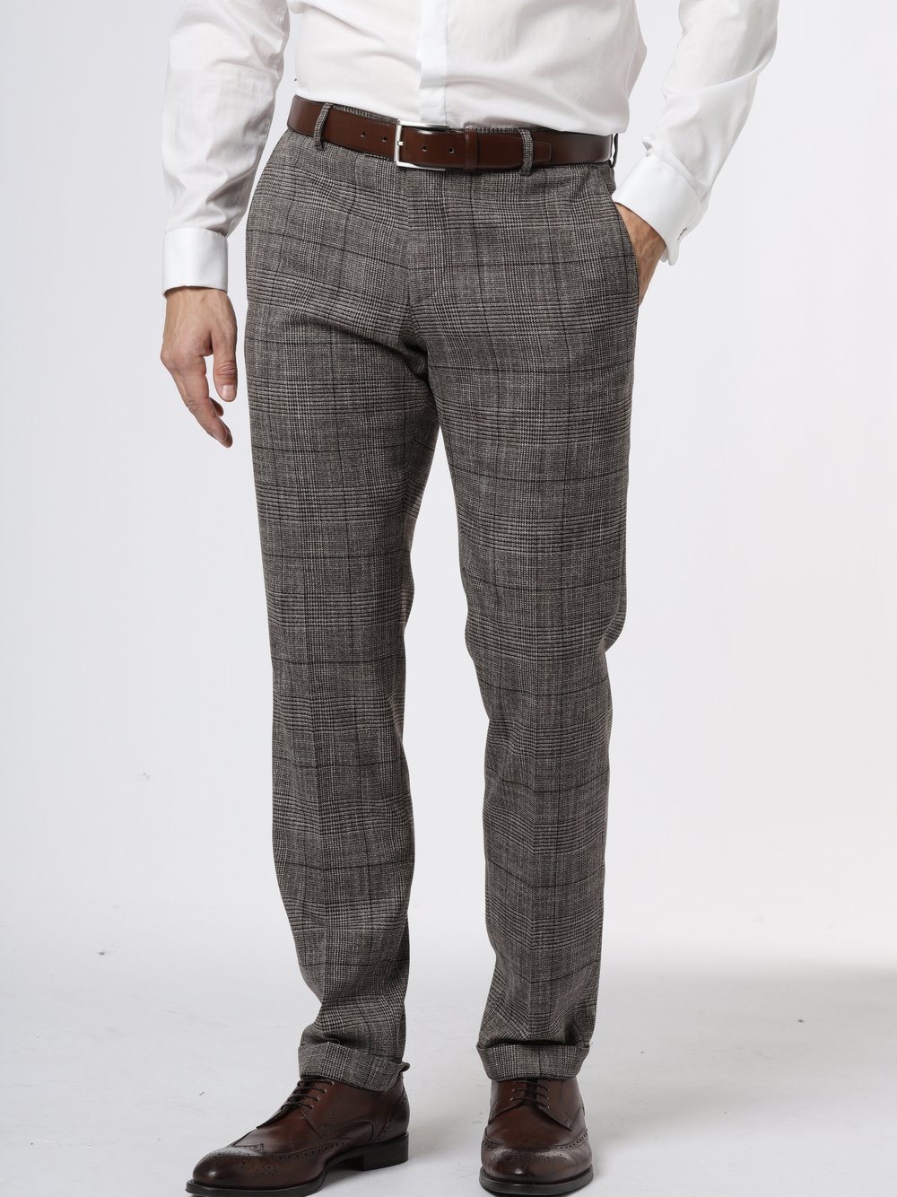 Finshley & Harding - Męskie spodnie od garnituru modułowego – Mitch U, brązowy