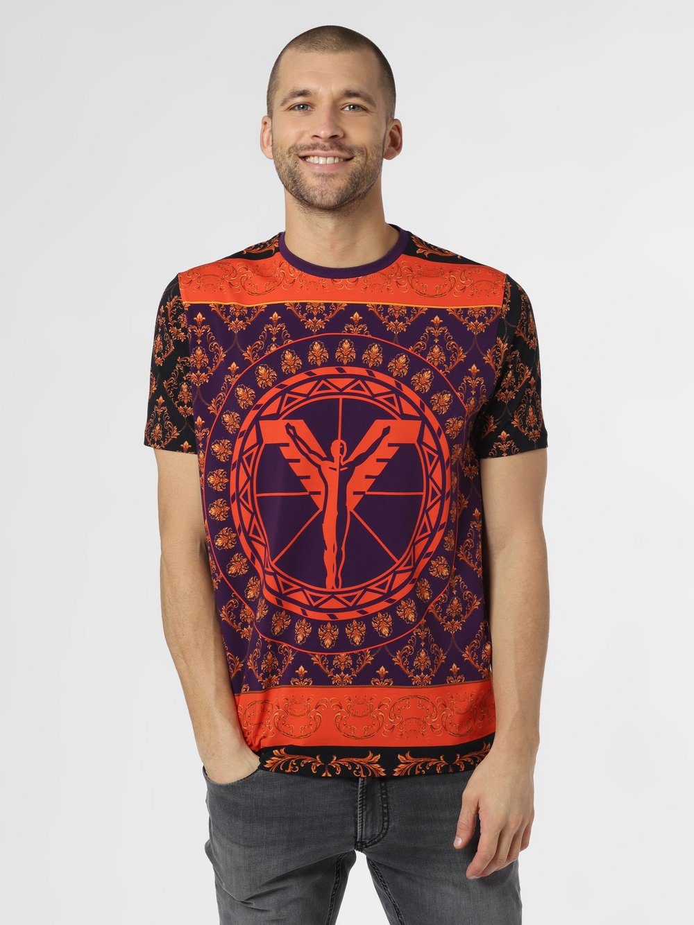 Carlo Colucci - T-shirt męski, wielokolorowy|czarny|lila|pomarańczowy