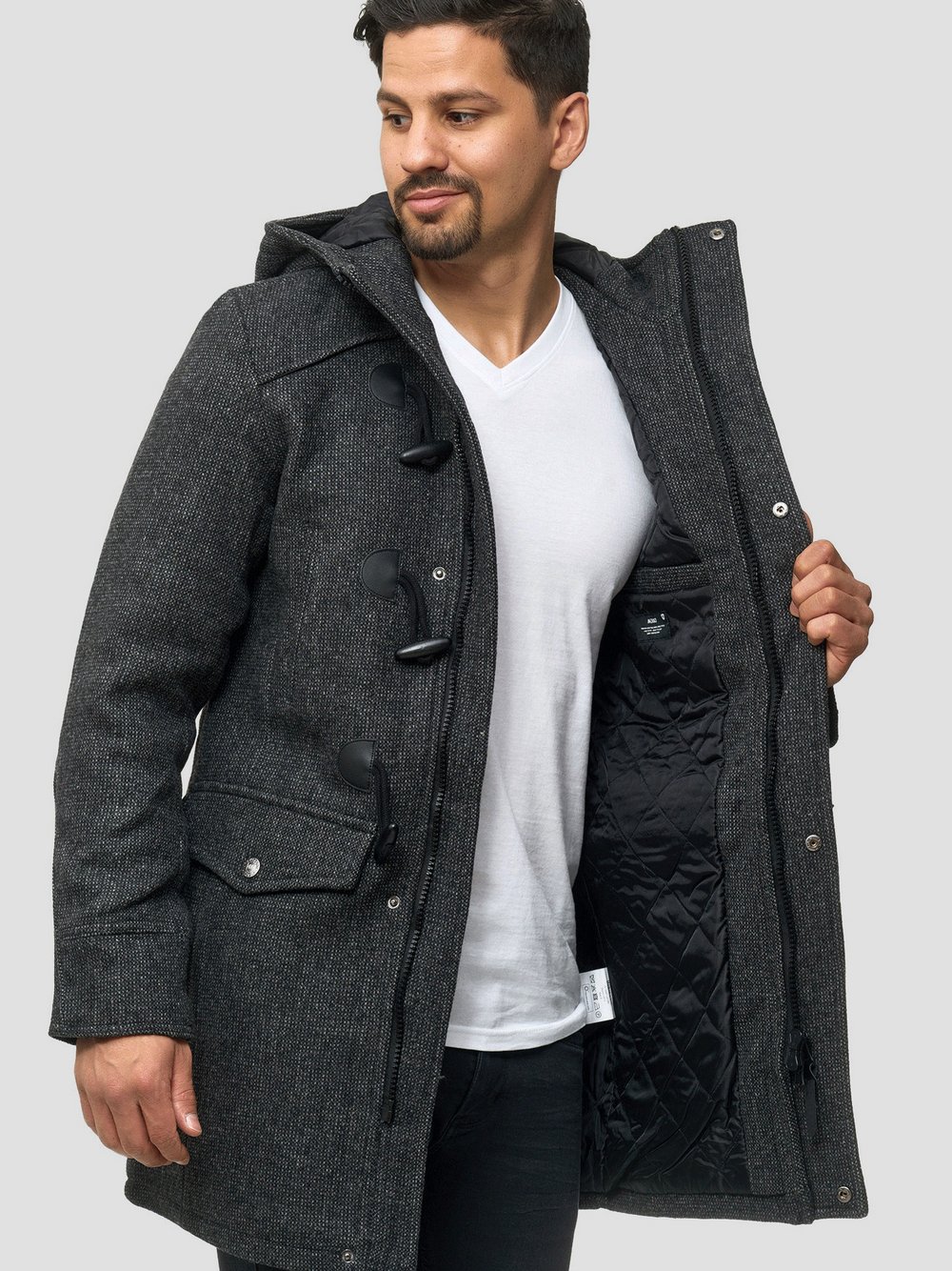 Indicode Mantel Herren Wolle schwarz, XXL