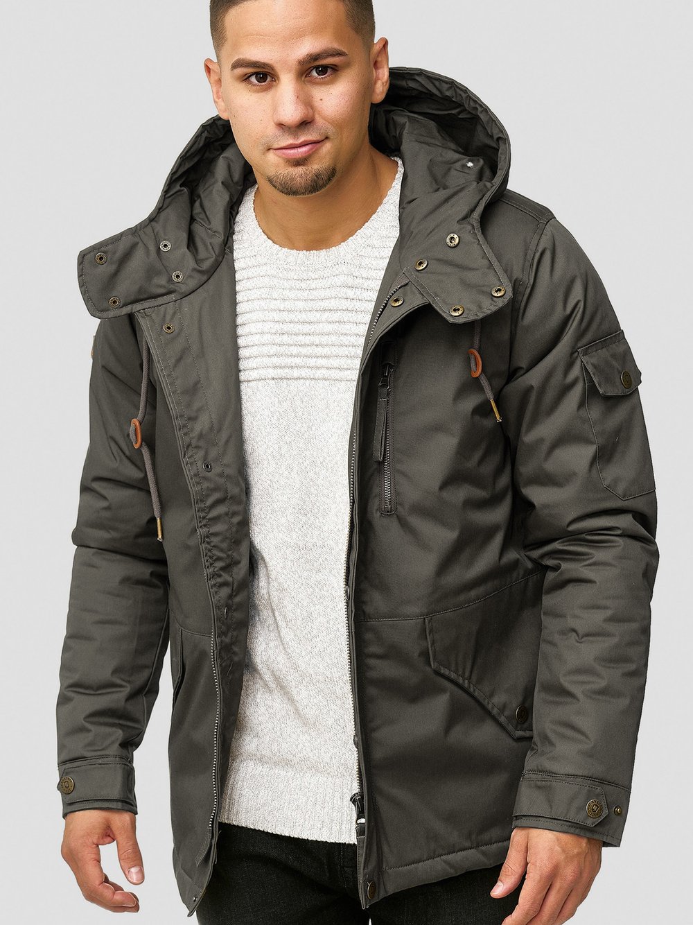 Indicode Parka Herren Baumwolle grau, M