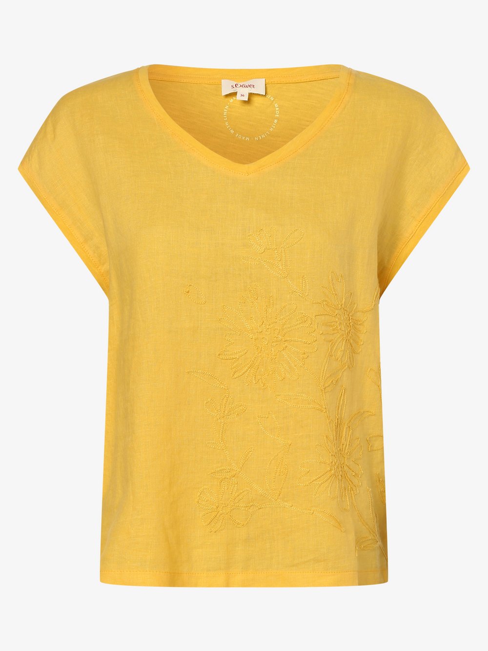 s.Oliver - Koszulka damska z dodatkiem lnu, żółty