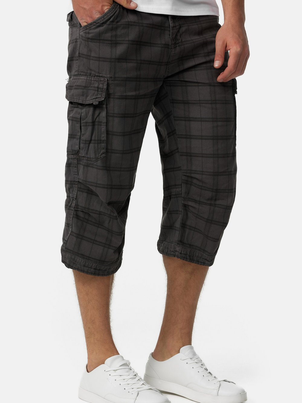 Indicode Shorts Cargo Herren Baumwolle grau kariert, S