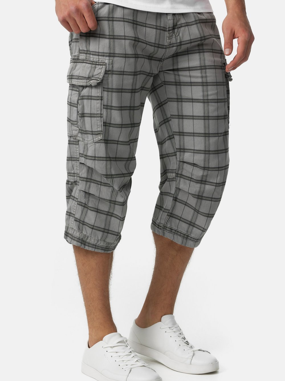 Indicode Shorts Cargo Herren Baumwolle grau kariert, XXL