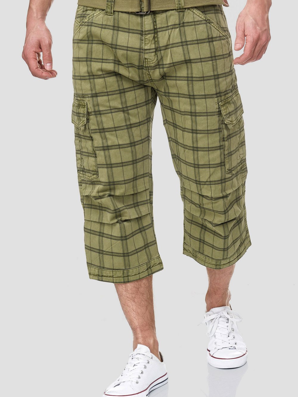 Indicode Shorts Cargo Herren Baumwolle grün kariert, M