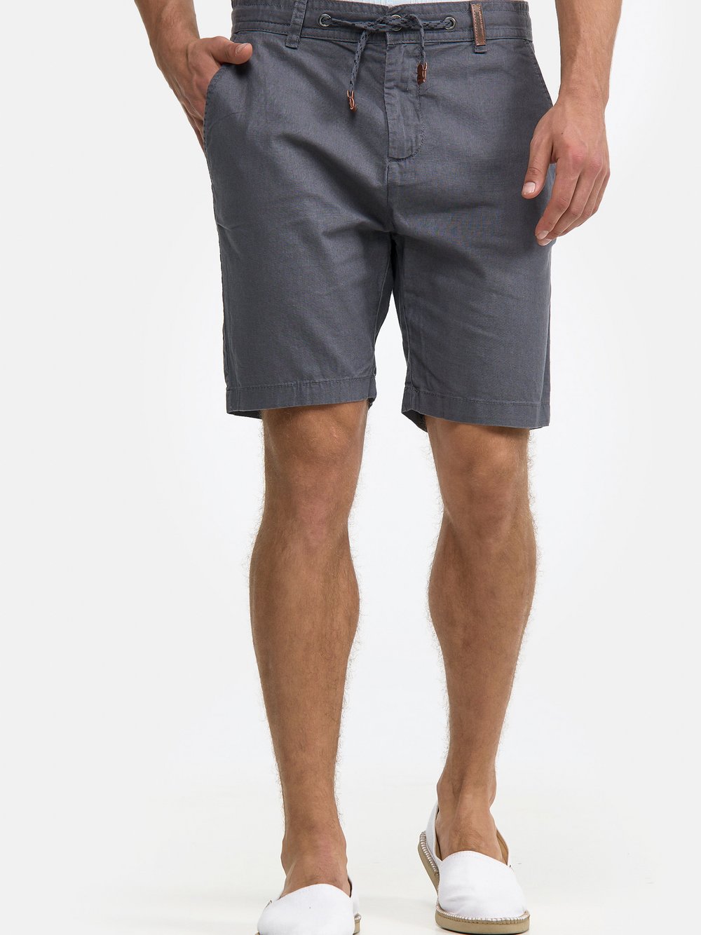 Indicode Shorts Leinen Herren grau, L