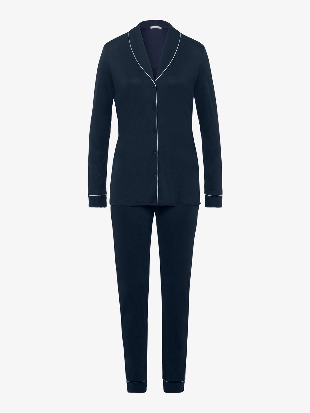 VAN GRAAF Hanro Damen Marine Langarm Pyjama Blau, Mittel
