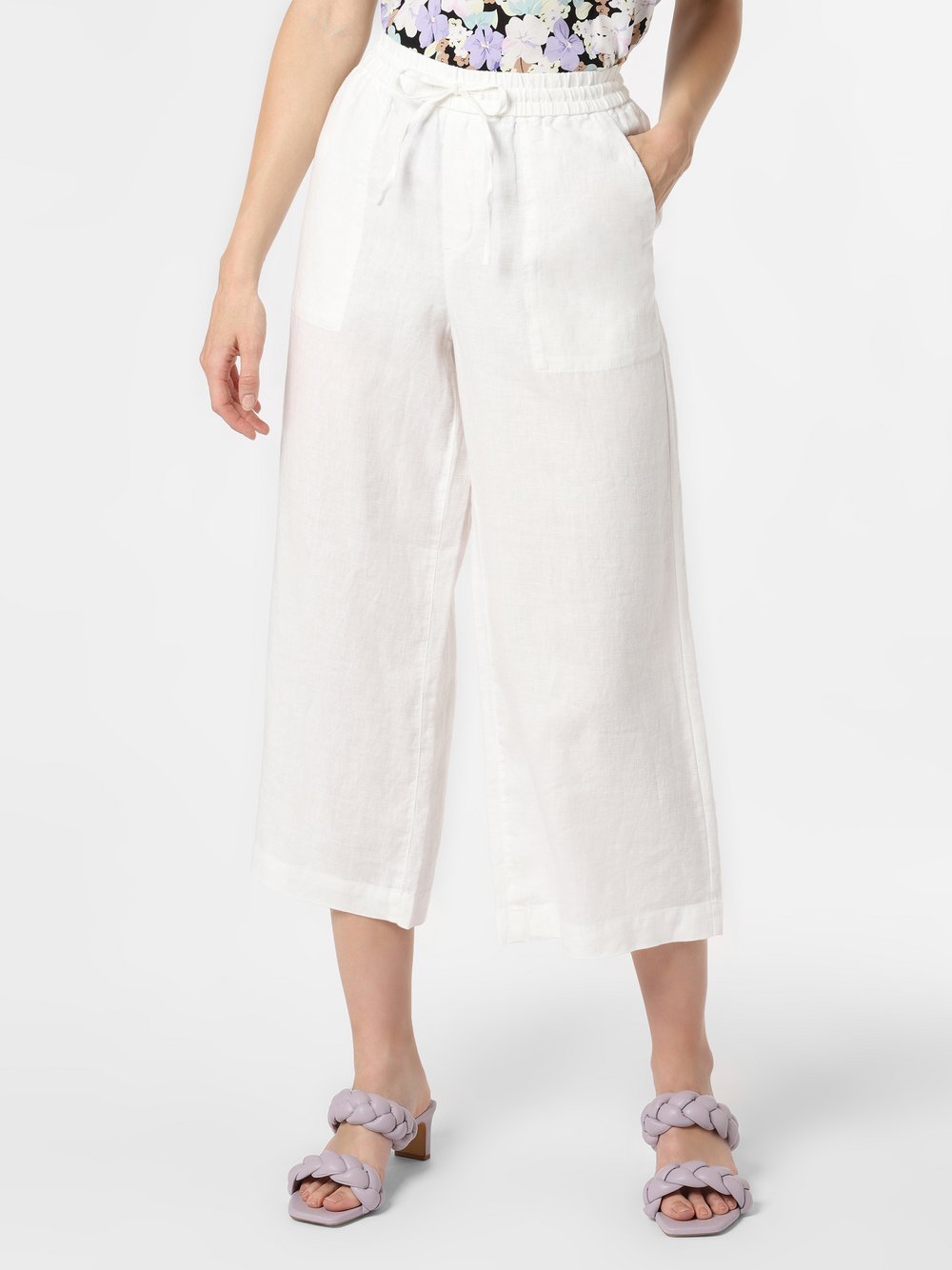 Comma casual identity - Damskie spodnie lniane, biały