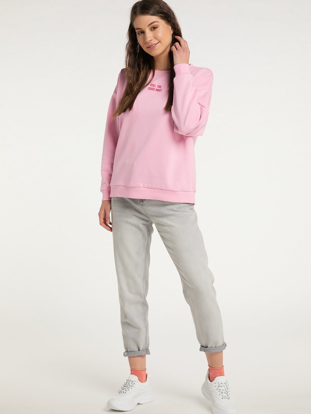 MyMo Oversize Sweater Damen Baumwolle rosa, M