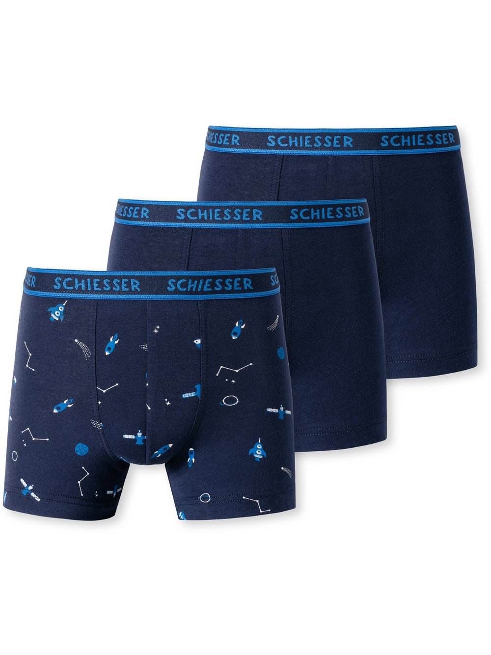 Schiesser 3-Pack Shorts  Jungen Jersey blau bedruckt, 98