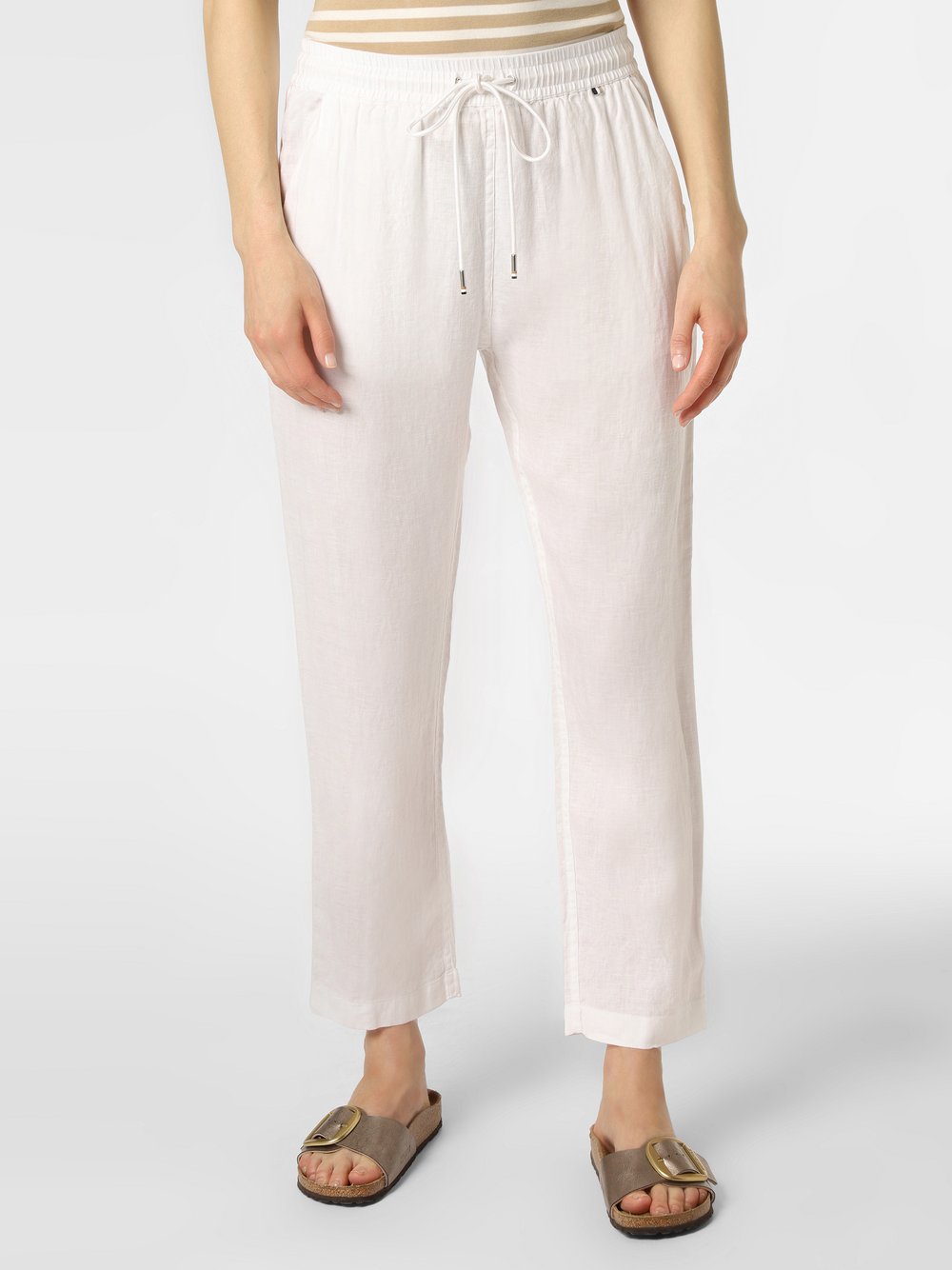 BOSS - Damskie spodnie lniane – Tatinia, biały