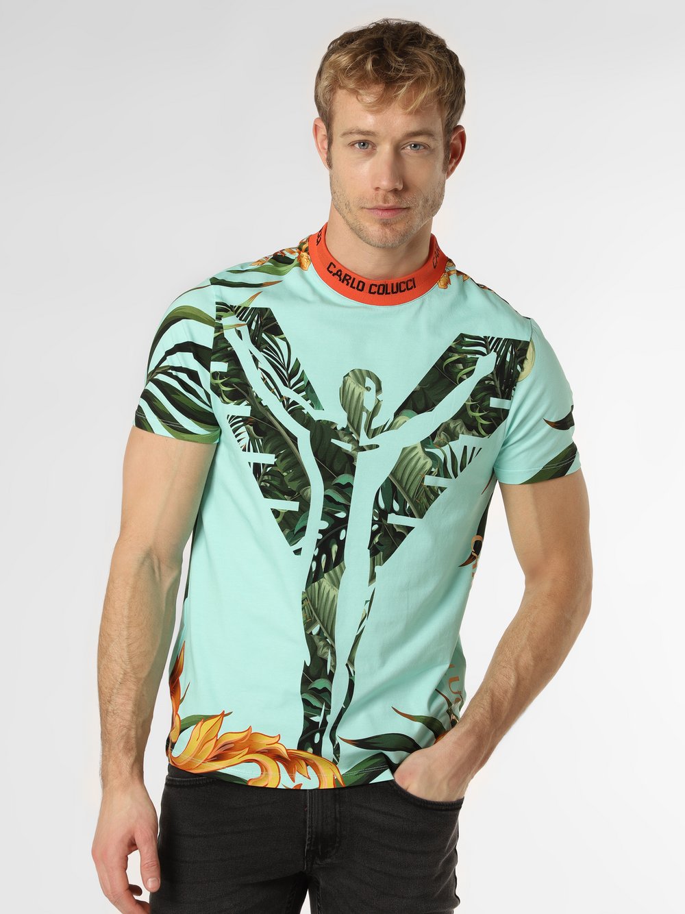 Carlo Colucci - T-shirt męski, zielony|wielokolorowy