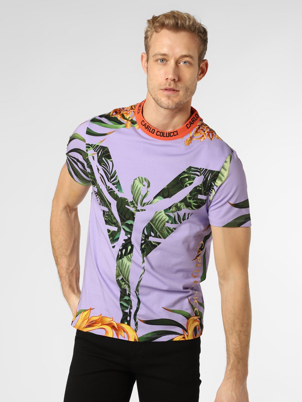 Carlo Colucci - T-shirt męski, lila|wielokolorowy
