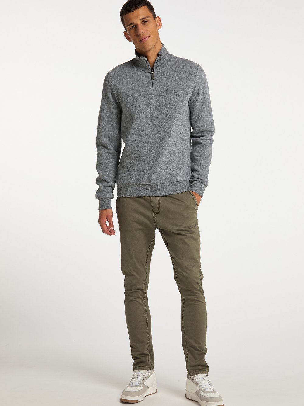 Mo Zip Sweater Herren Baumwolle grau, S