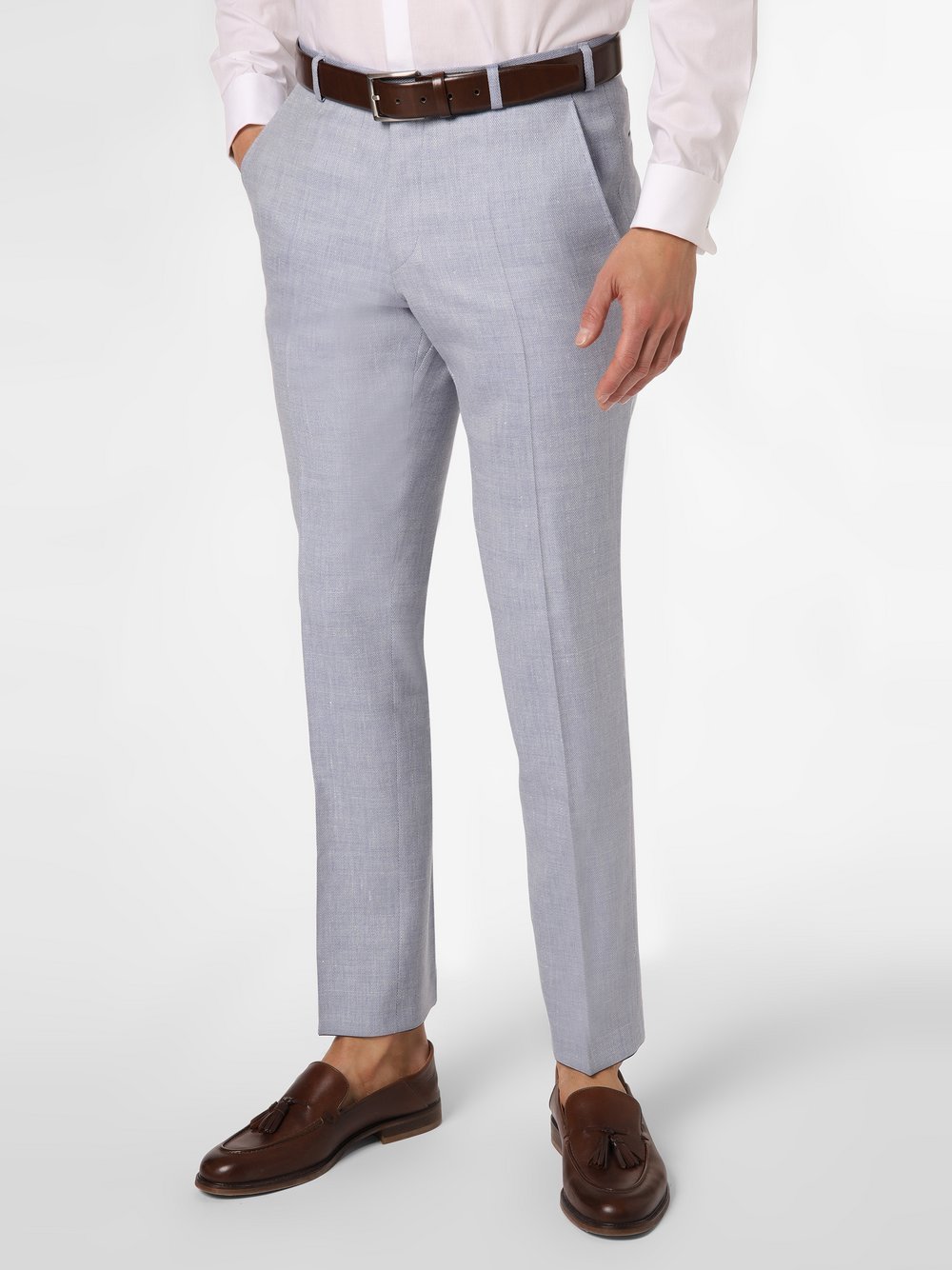 Wilvorst - Męskie spodnie od garnituru modułowego z domieszką lnu i jedwabiu, niebieski