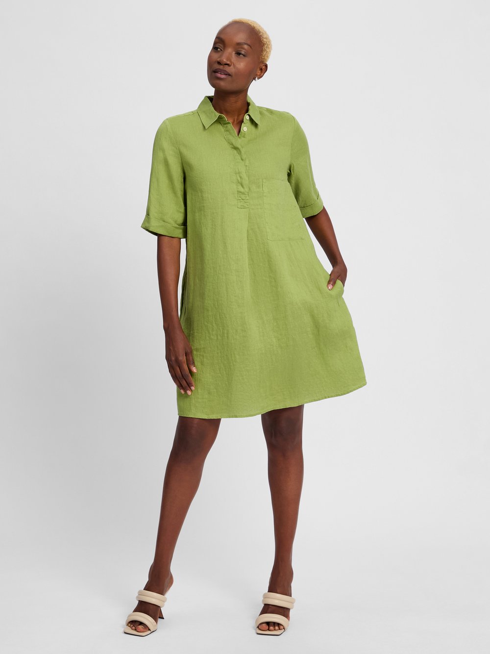 Marie Lund Freizeitkleid aus Leinen Damen grün, 46