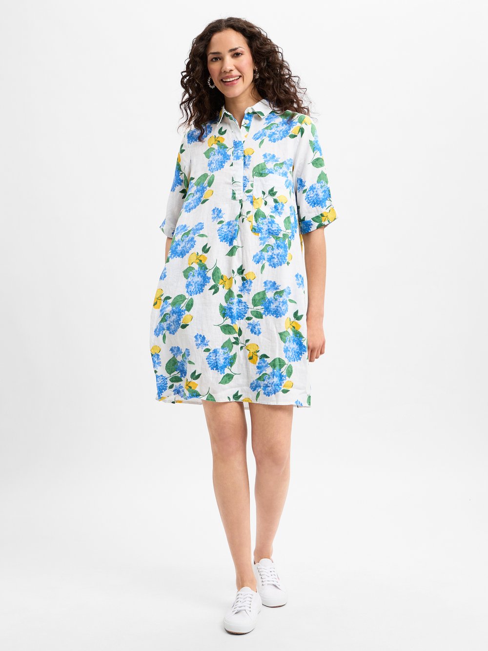 Marie Lund Freizeitkleid aus Leinen Damen blau gemustert, 36