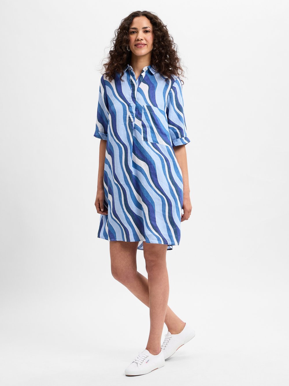 Marie Lund Freizeitkleid aus Leinen Damen blau gemustert, 38