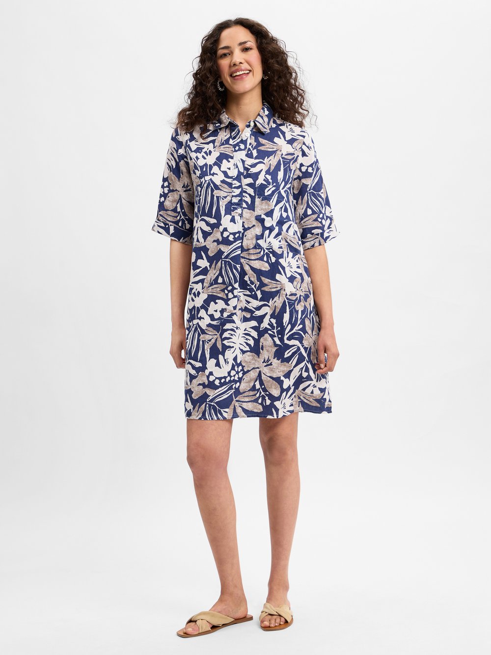 Marie Lund Freizeitkleid aus Leinen Damen blau gemustert, 40