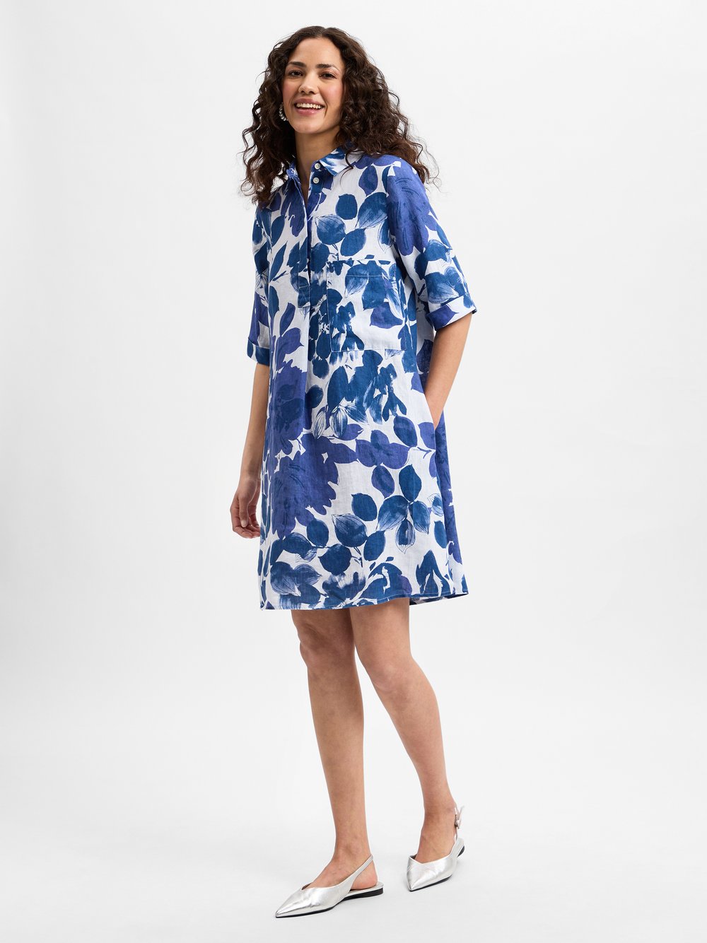 Marie Lund Freizeitkleid aus Leinen Damen blau gemustert, 40