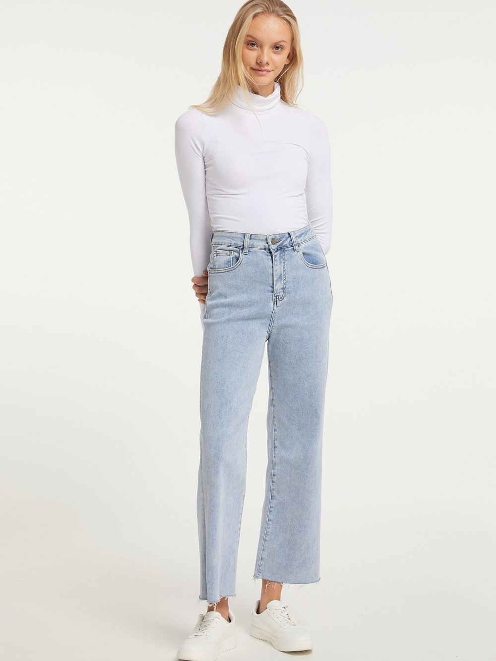 MyMo Mom Jeans Damen Baumwolle blau meliert, S