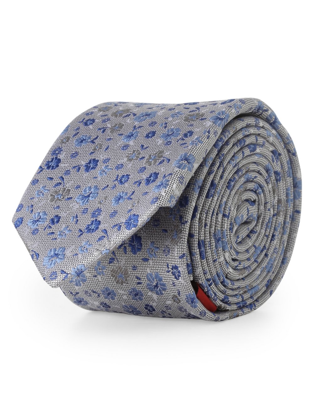 Finshley & Harding London - Krawat męski i poszetka z jedwabiu, szary|niebieski