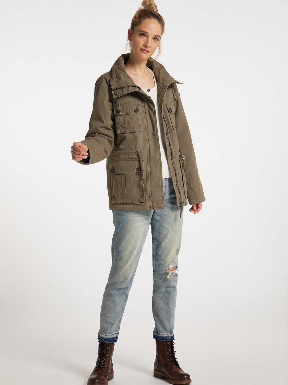 Dreimaster Wattierte Baumwolljacke Damen Baumwolle grün, L