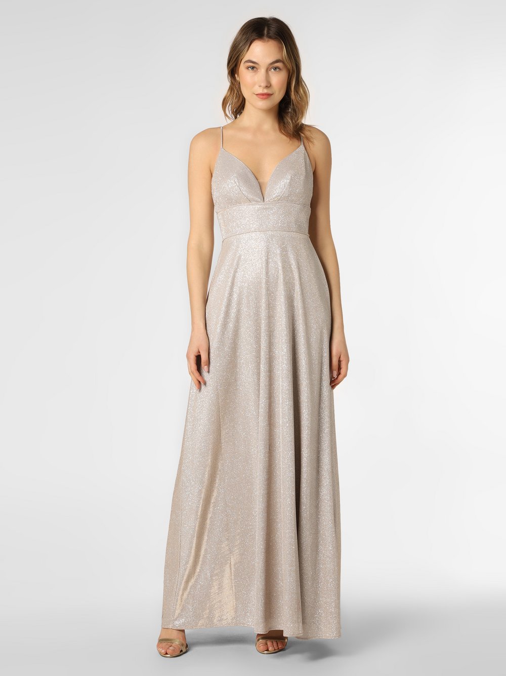 Unique - Damska sukienka wieczorowa, beżowy|srebrny|złoty