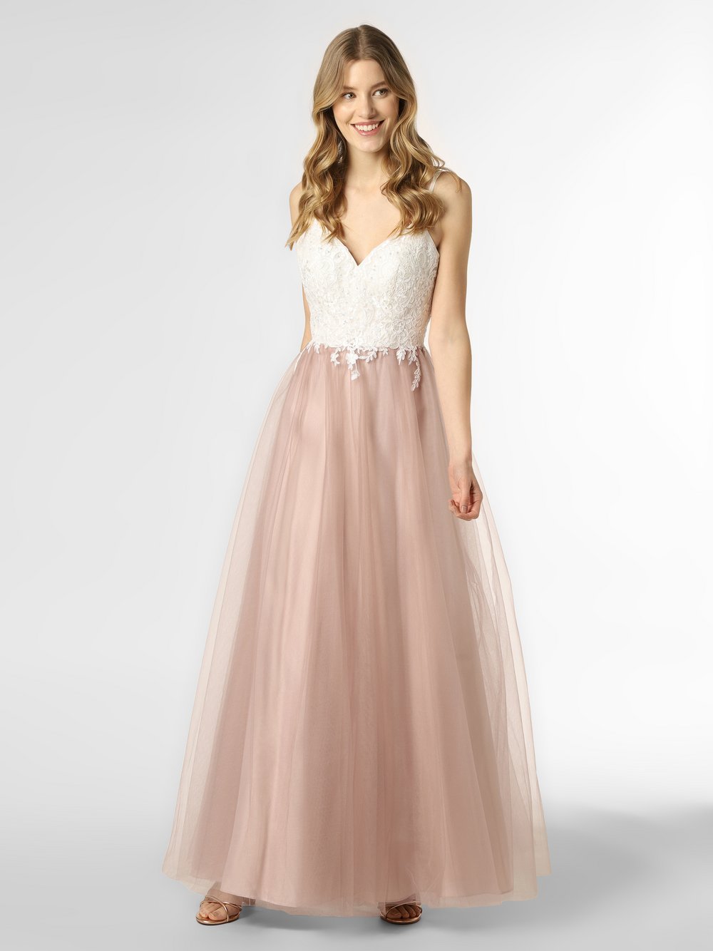 Luxuar Fashion - Damska sukienka wieczorowa, biały|różowy