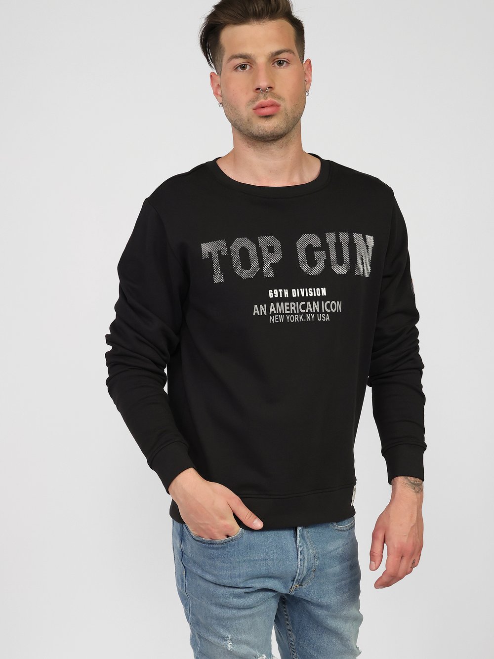 Topgun Sweater Herren Baumwolle schwarz, M