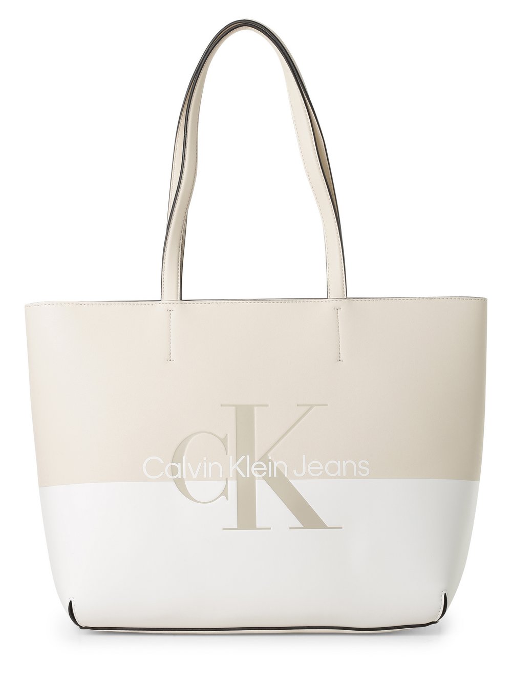 Calvin Klein Jeans - Damska torba shopper, beżowy|biały