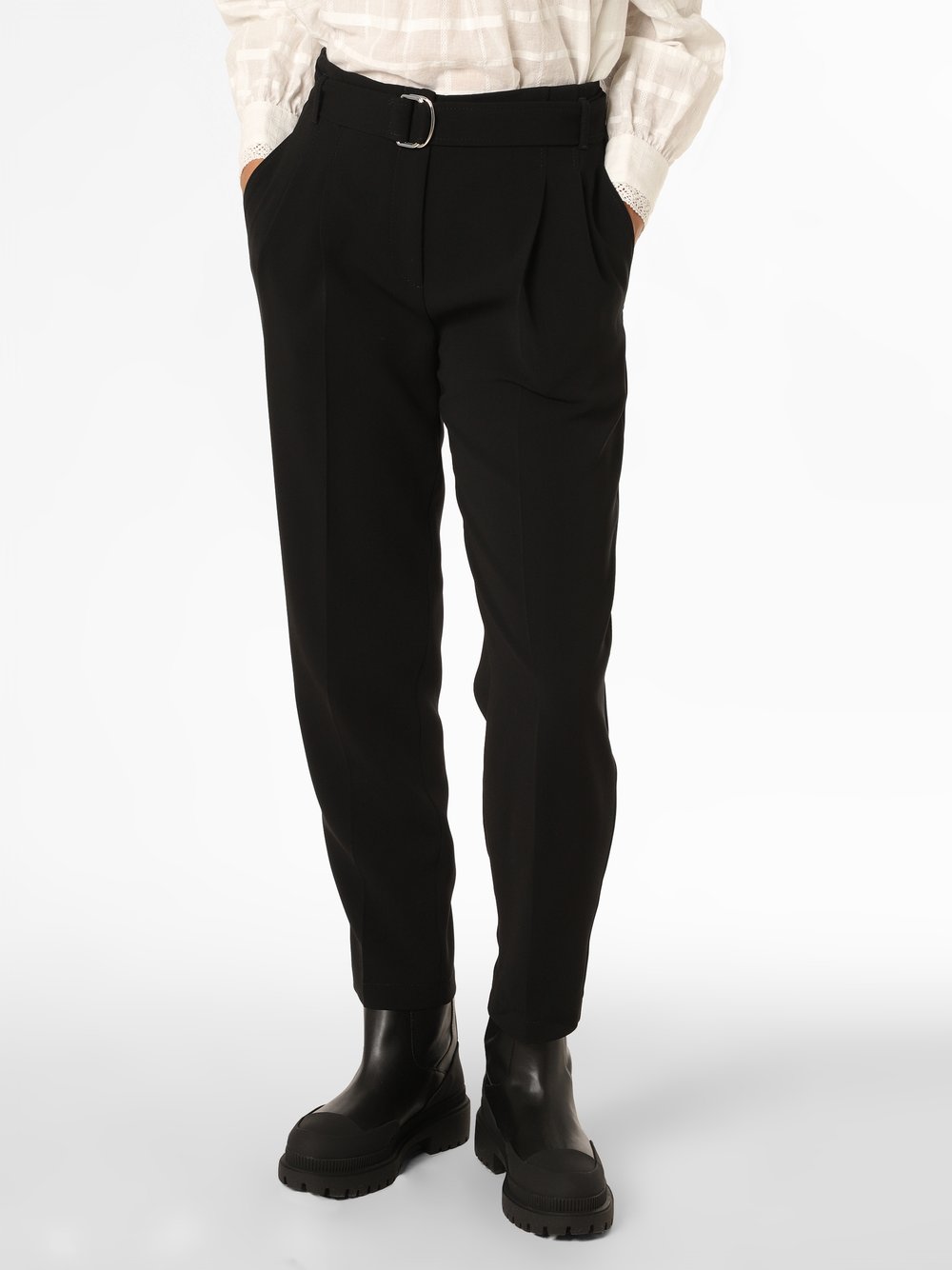 BOSS Spodnie Kobiety Sztuczne włókno czarny jednolity, 38